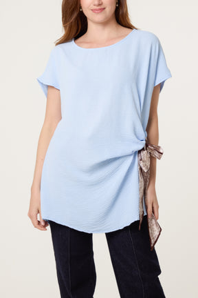 Scarf Side Detail Short Sleeve Top