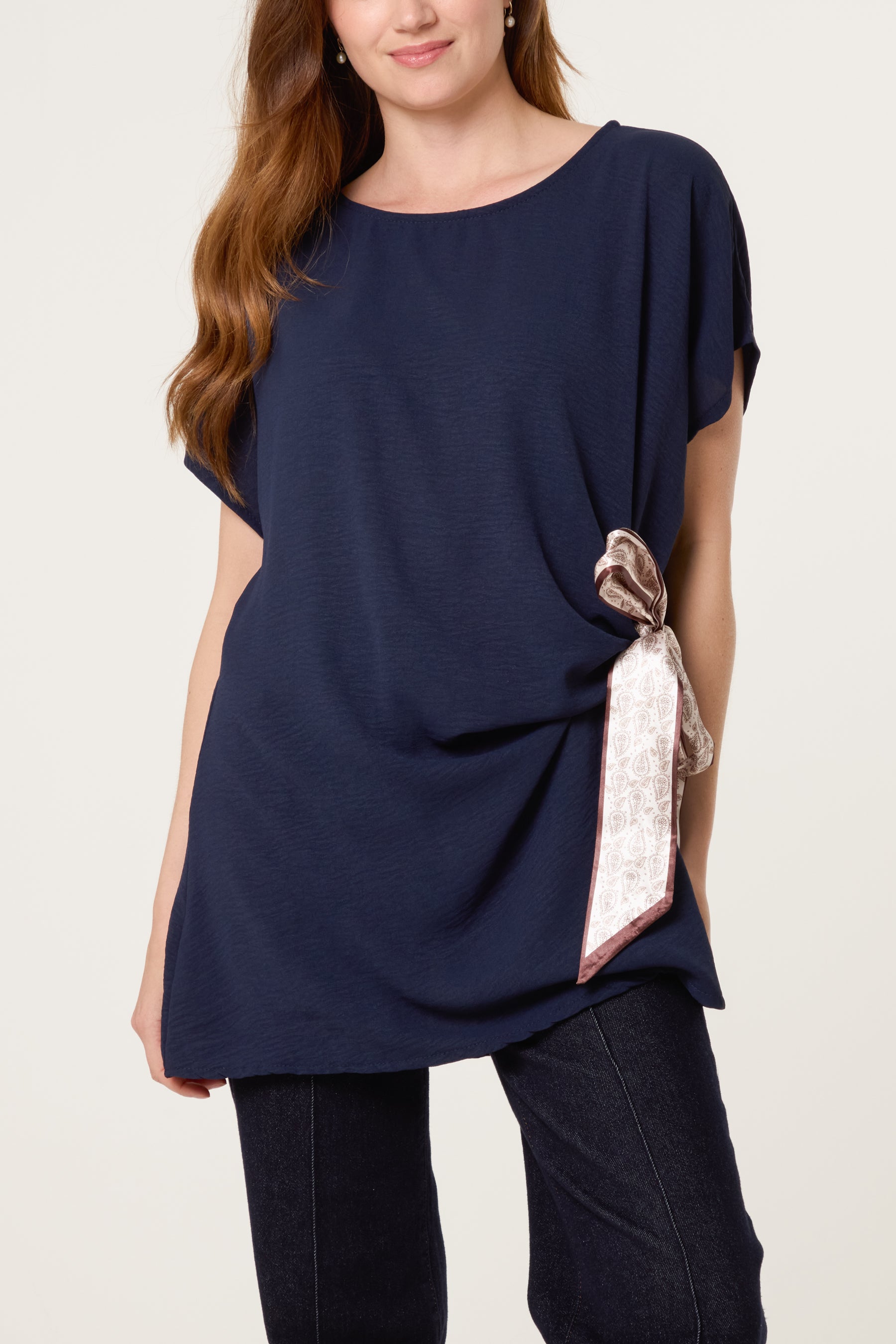 Scarf Side Detail Short Sleeve Top