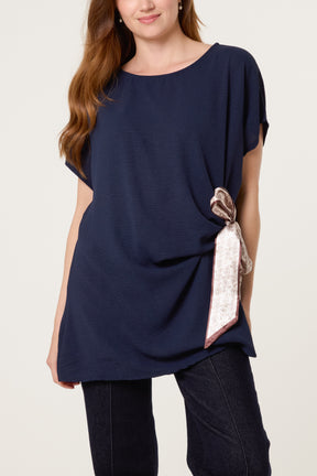 Scarf Side Detail Short Sleeve Top