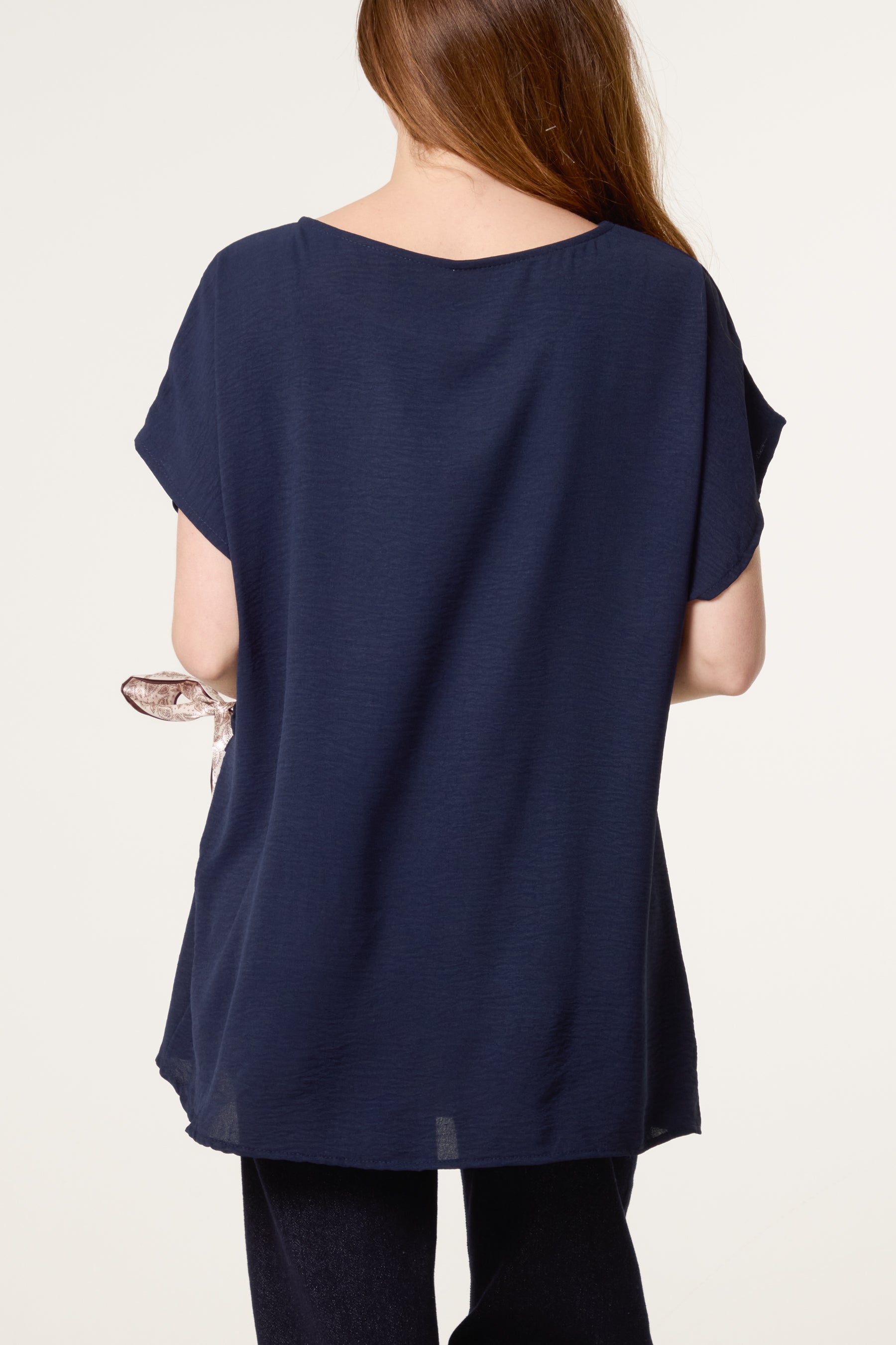 Scarf Side Detail Short Sleeve Top