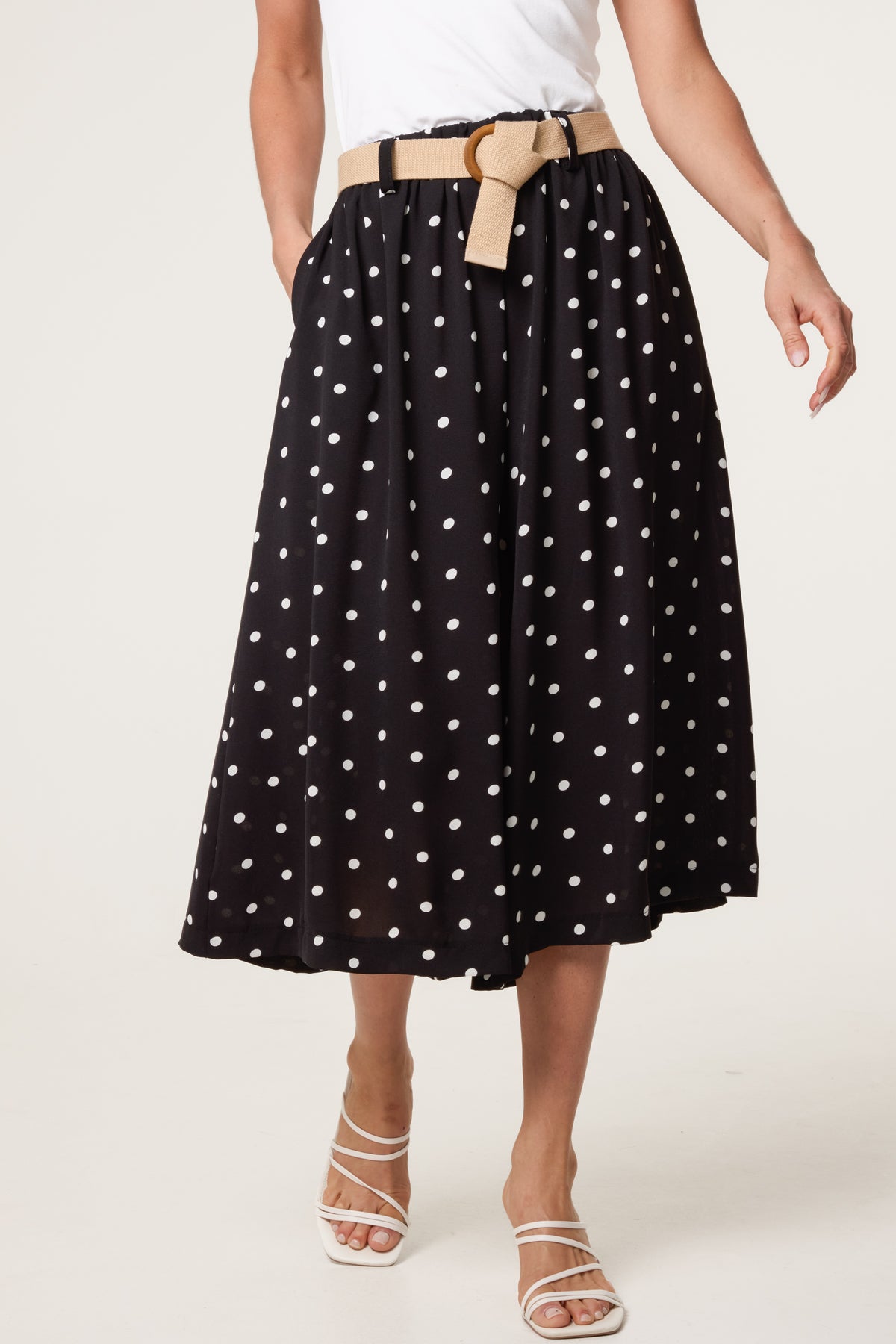 Belted Polka Dot Culotte Trousers
