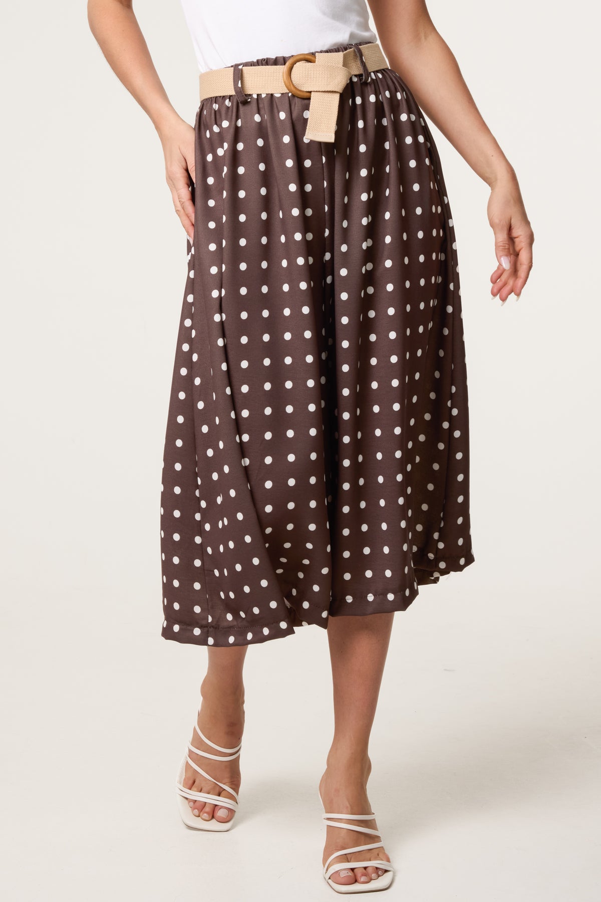 Belted Polka Dot Culotte Trousers