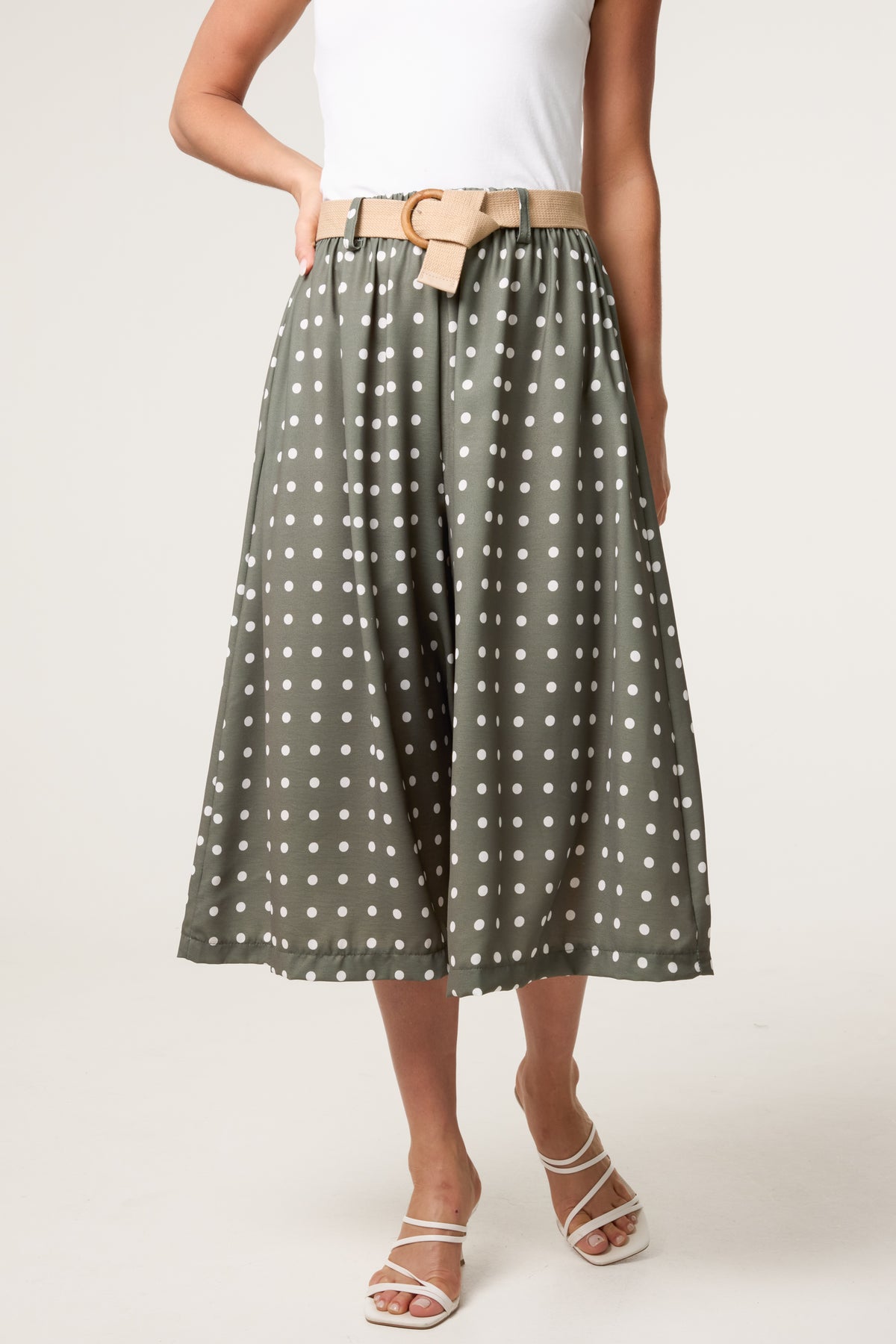 Belted Polka Dot Culotte Trousers