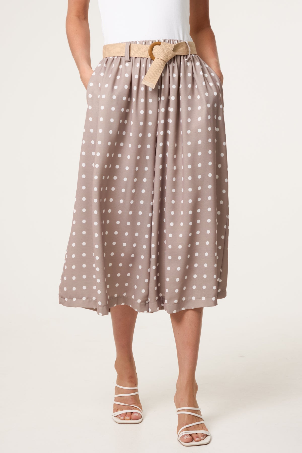Belted Polka Dot Culotte Trousers