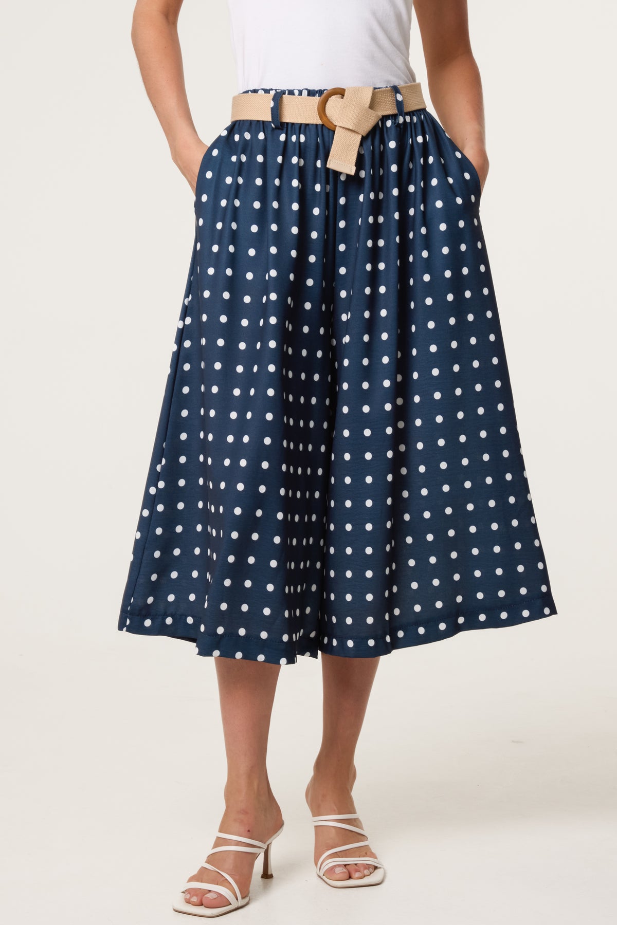 Belted Polka Dot Culotte Trousers