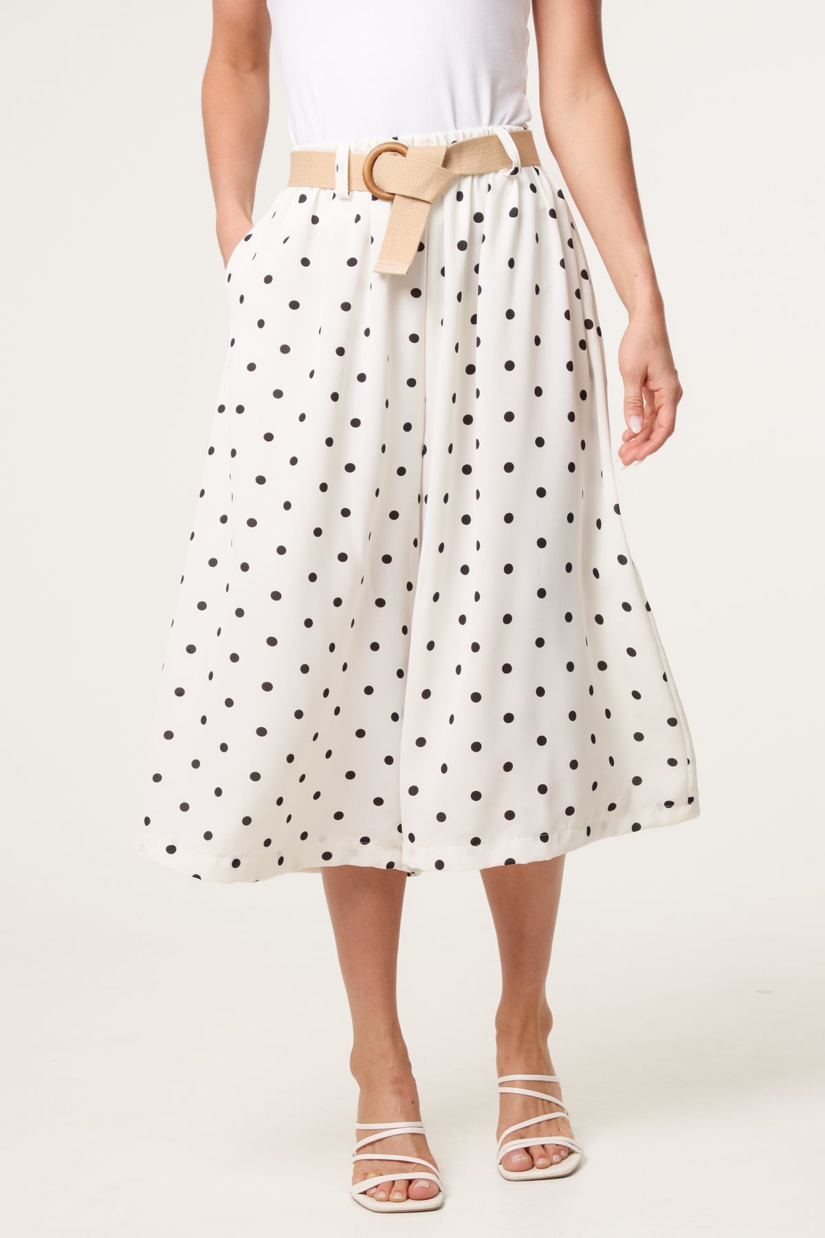 Belted Polka Dot Culotte Trousers
