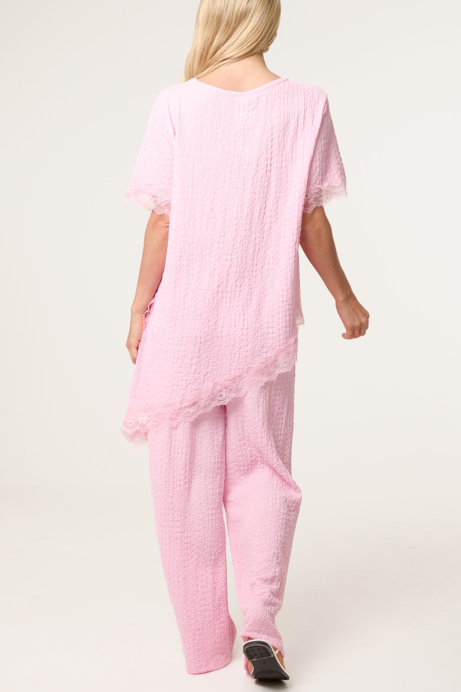Asymmetric Lace Hem Top & Wide Leg Trousers