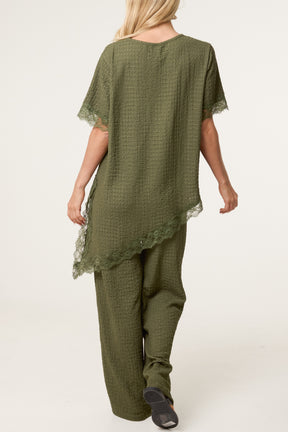 Asymmetric Lace Hem Top & Wide Leg Trousers