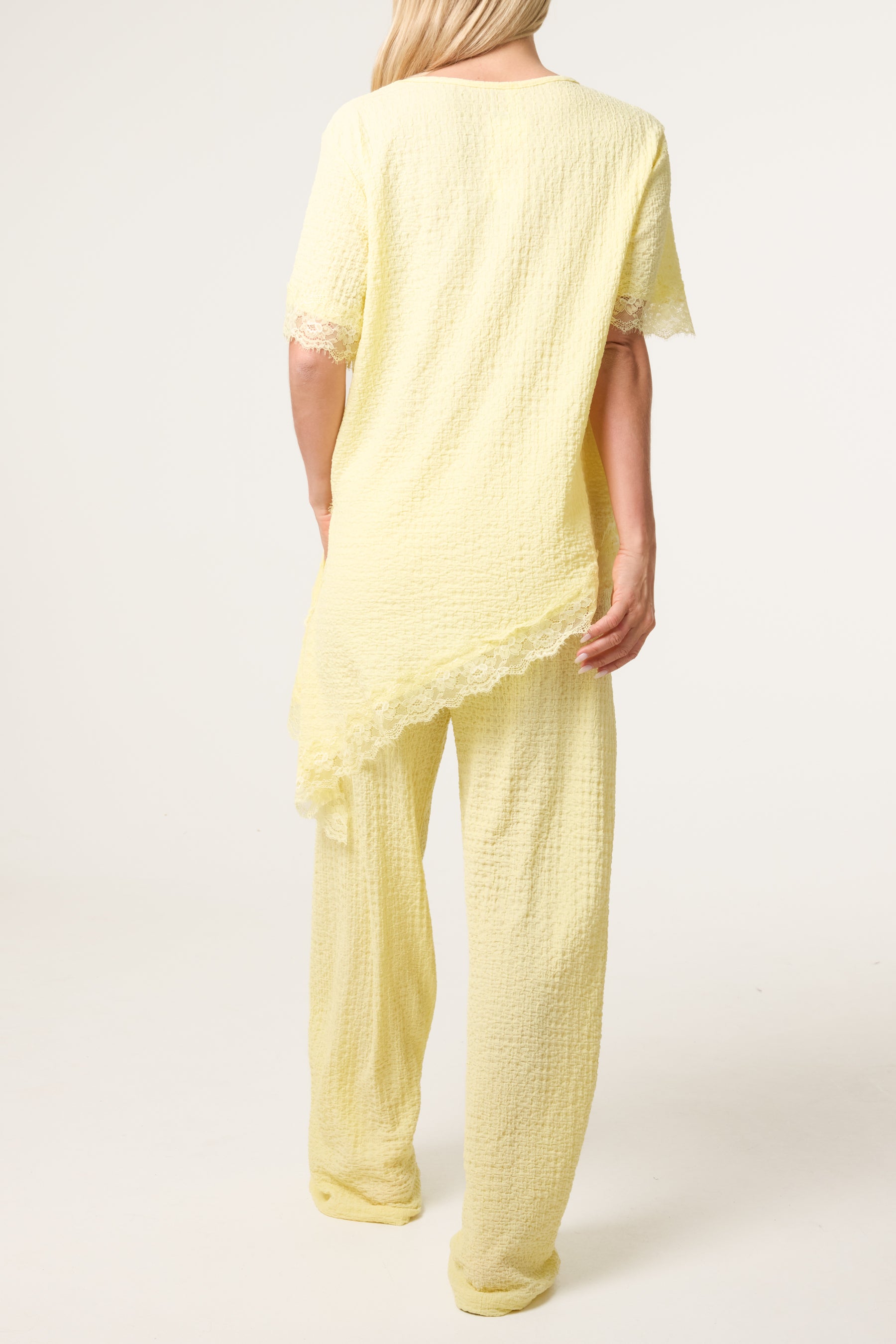 Asymmetric Lace Hem Top & Wide Leg Trousers