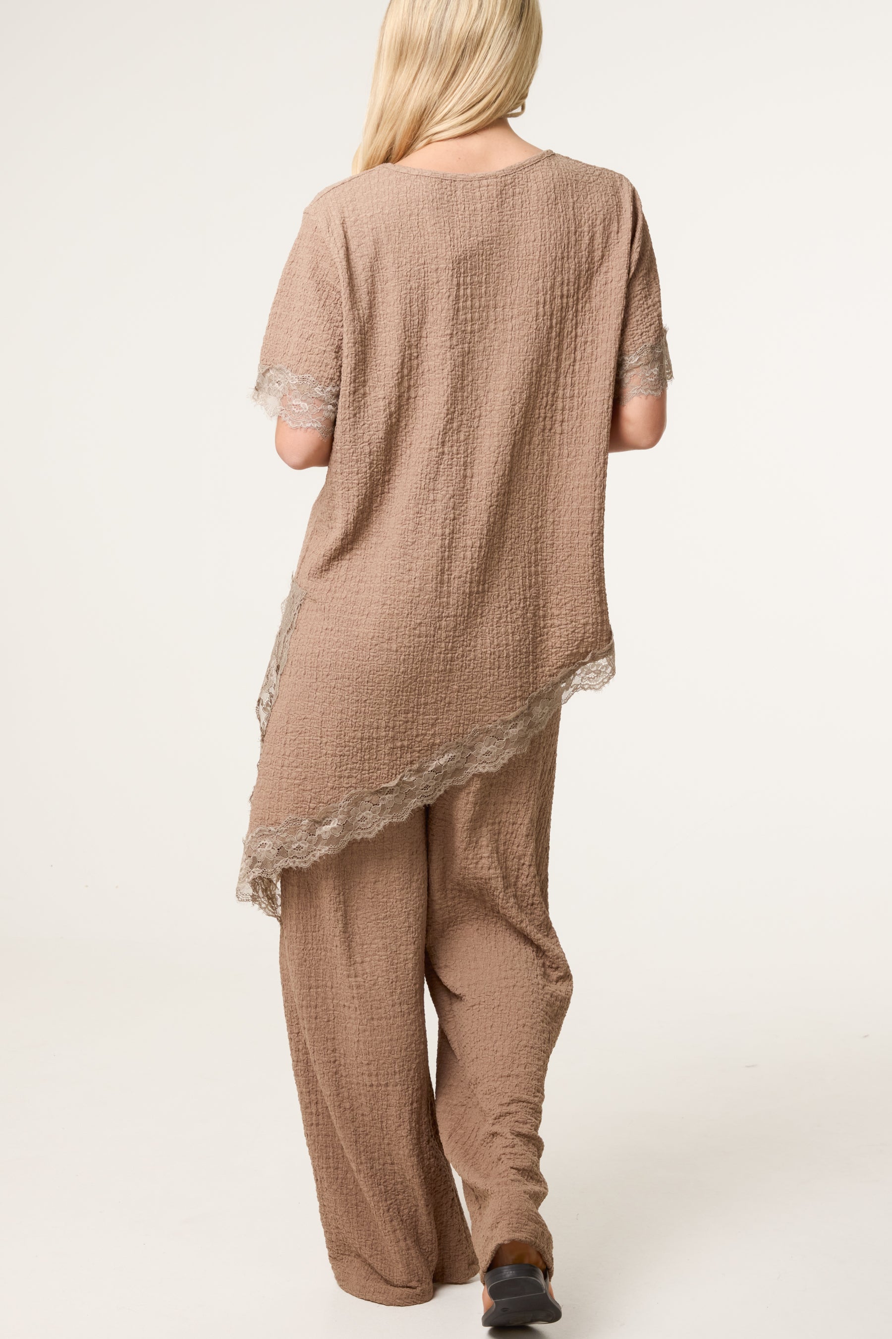 Asymmetric Lace Hem Top & Wide Leg Trousers