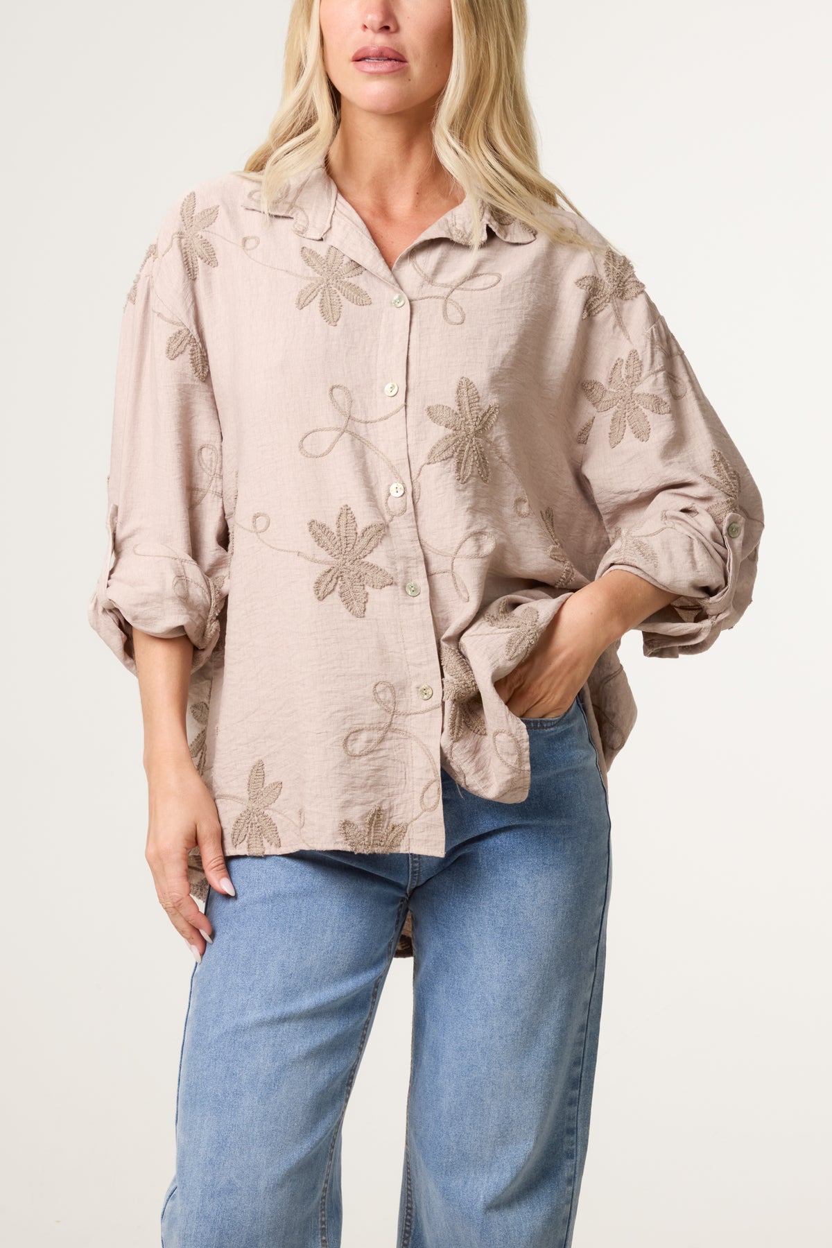 Embroidery Flowers Long Sleeve Shirt