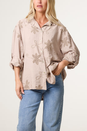 Embroidery Flowers Long Sleeve Shirt