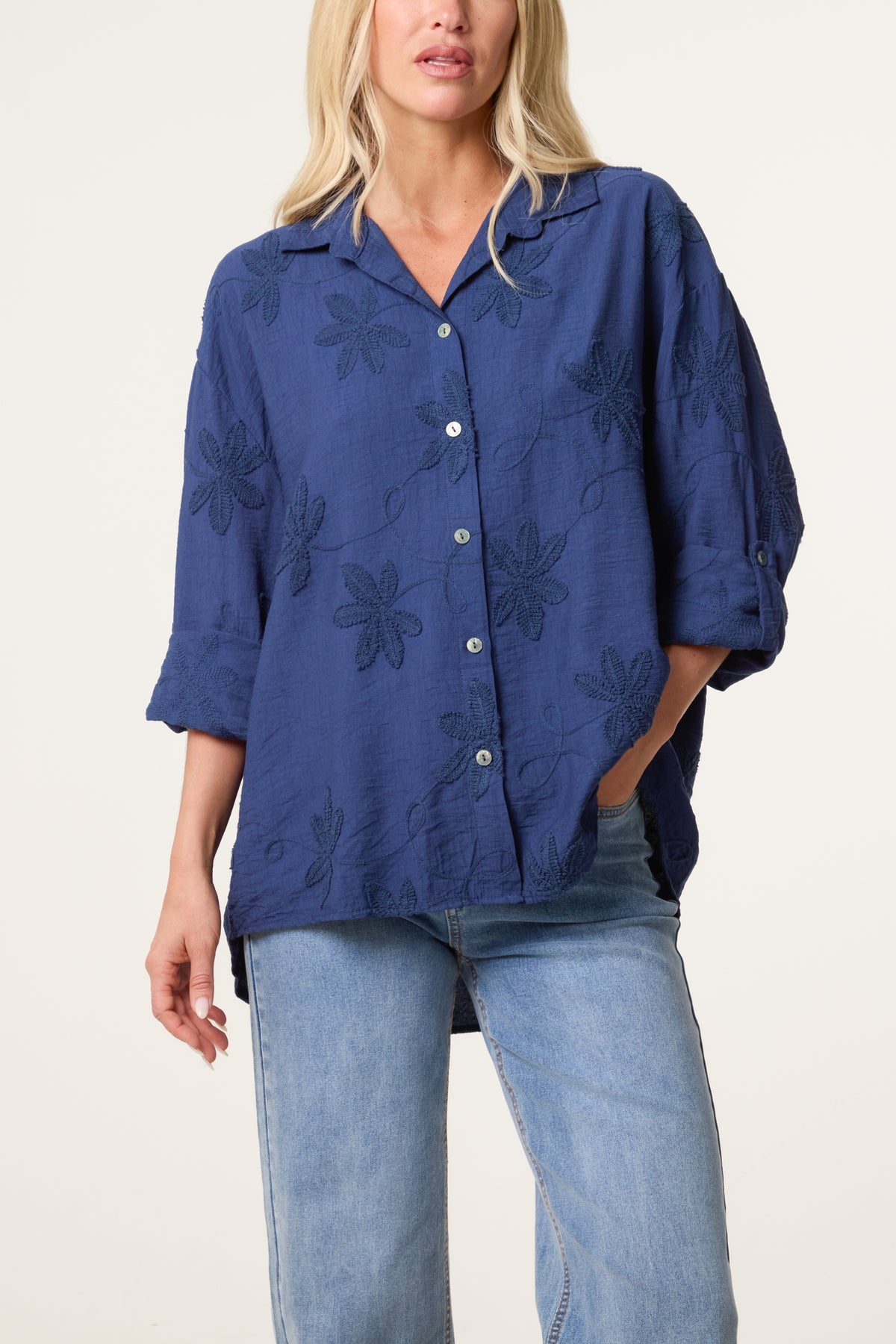 Embroidery Flowers Long Sleeve Shirt
