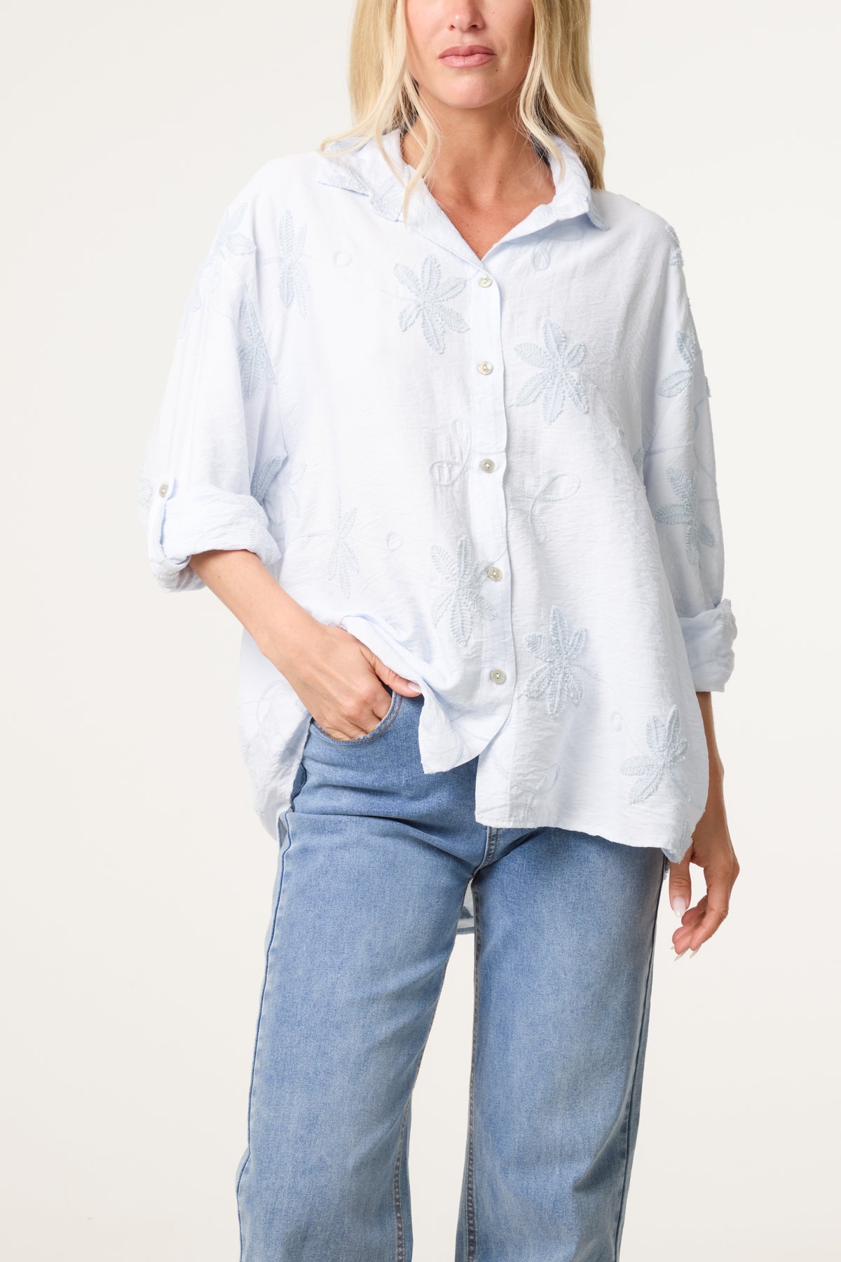 Embroidery Flowers Long Sleeve Shirt