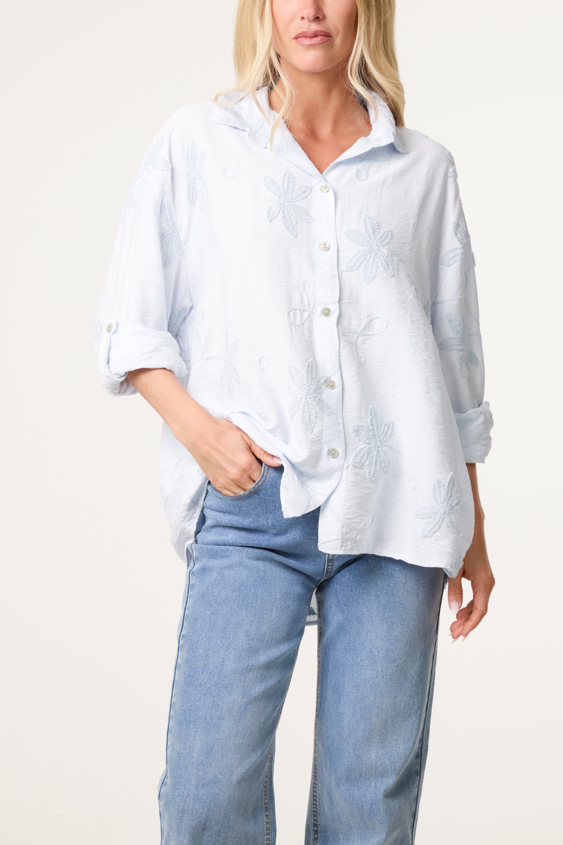 Embroidery Flowers Long Sleeve Shirt