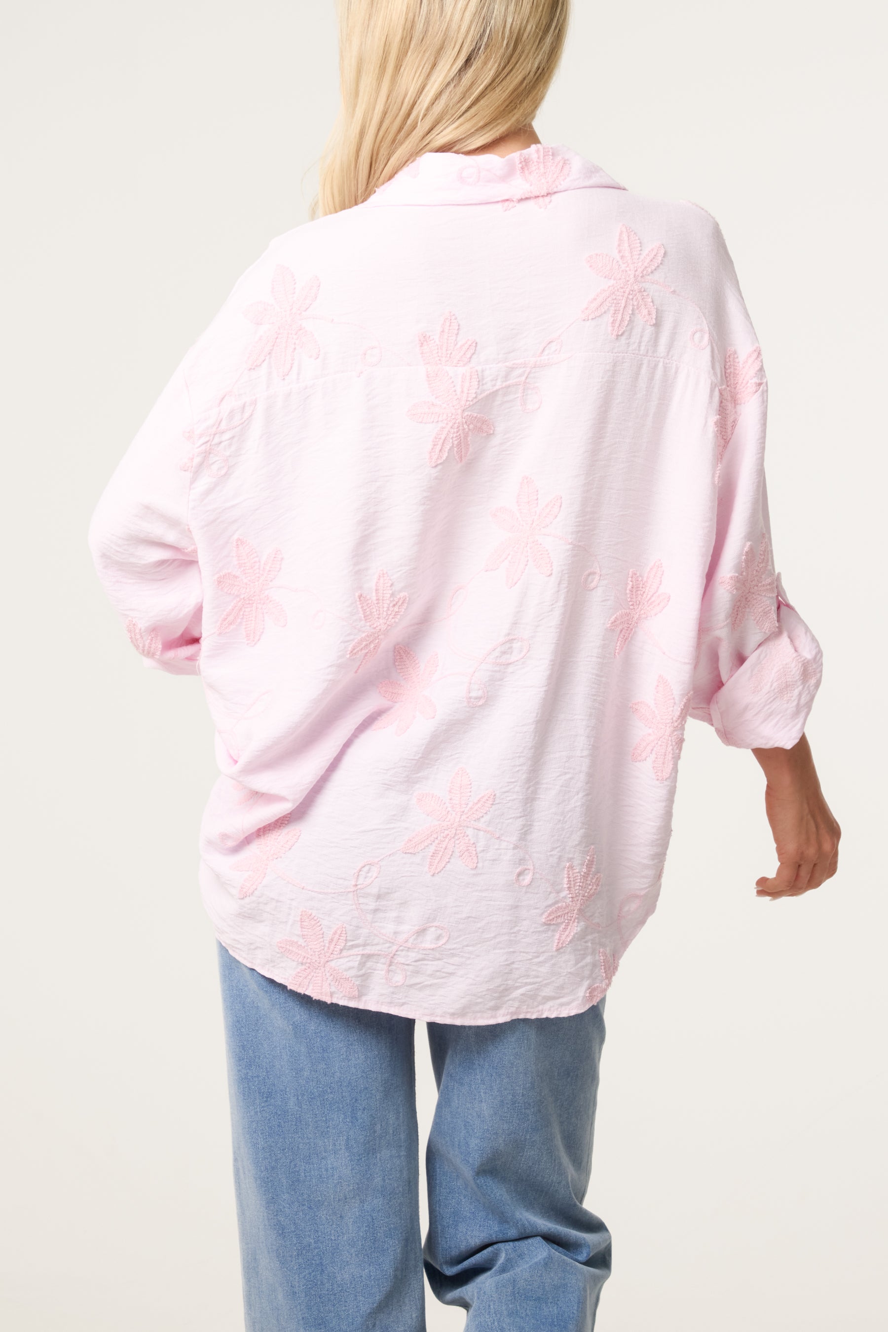 Embroidery Flowers Long Sleeve Shirt