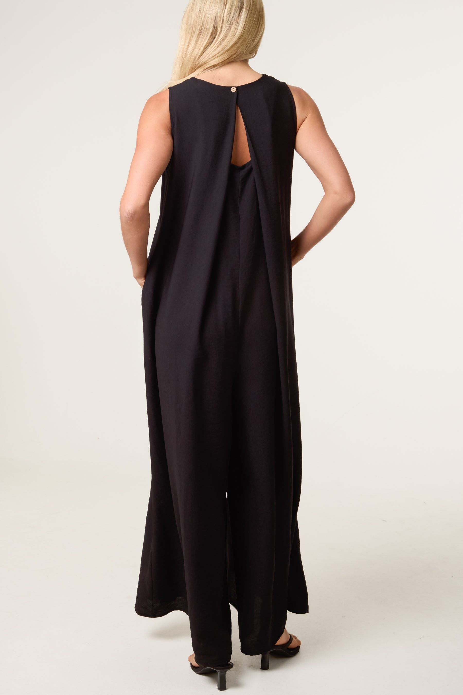 V-Neck Pockets Wide Leg Jumpsuit