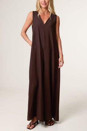 V-Neck Pockets Wide Leg Jumpsuit
