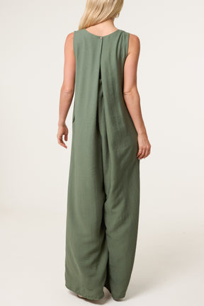 V-Neck Pockets Wide Leg Jumpsuit