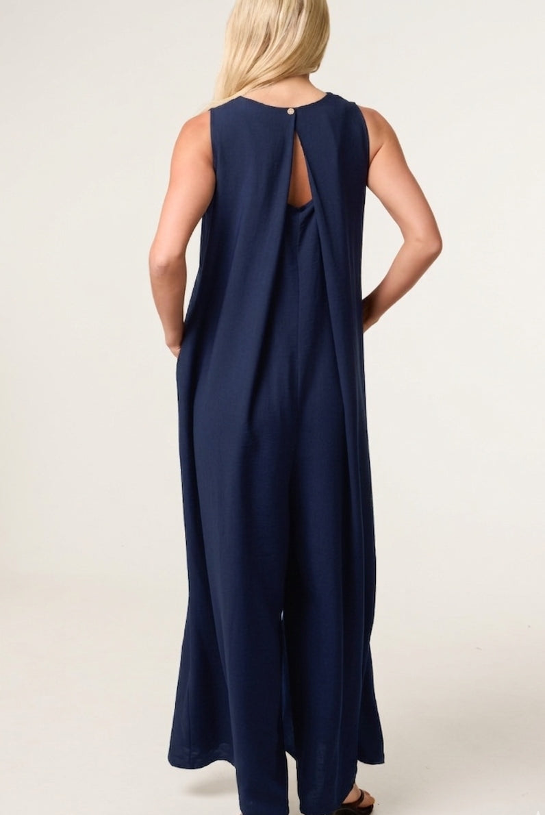 V-Neck Pockets Wide Leg Jumpsuit