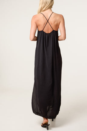 Crossed Back Cami Straps Midi Dress