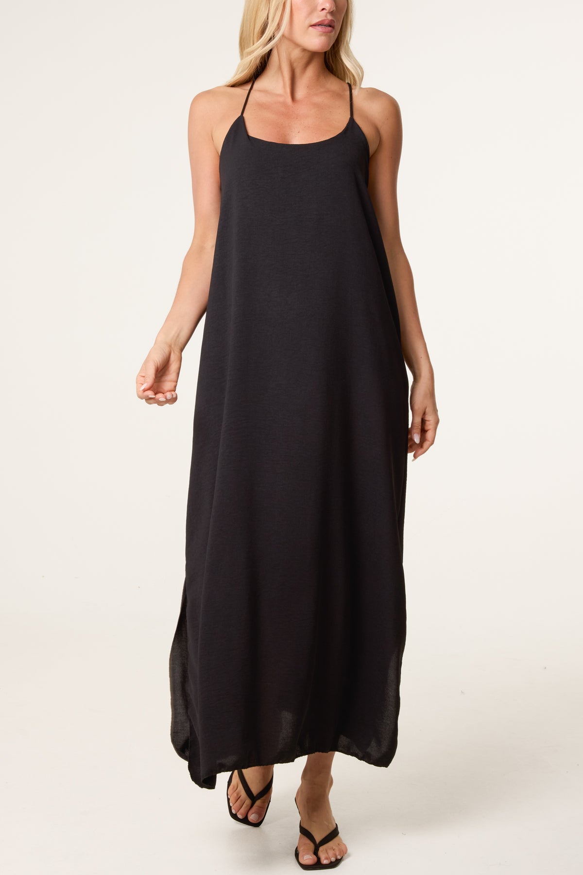 Crossed Back Cami Straps Midi Dress
