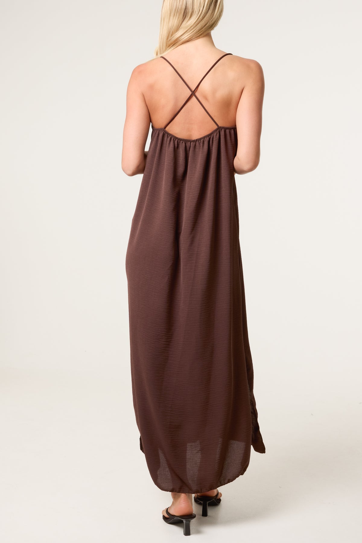Crossed Back Cami Straps Midi Dress