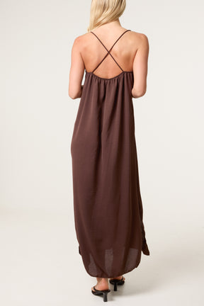 Crossed Back Cami Straps Midi Dress