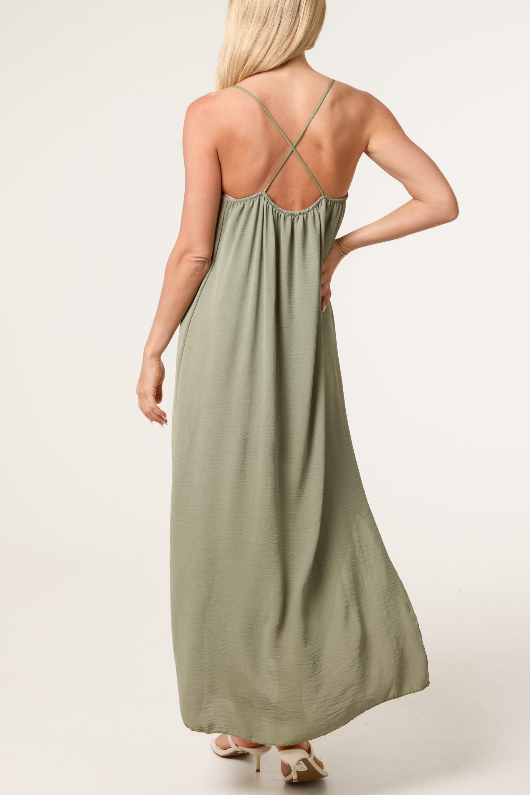 Crossed Back Cami Straps Midi Dress