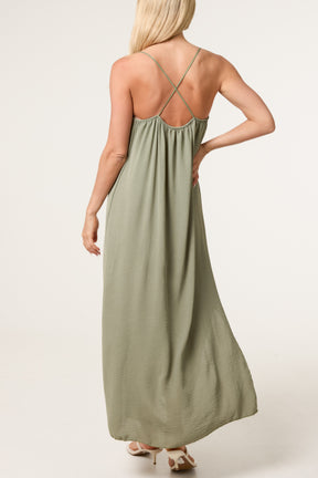 Crossed Back Cami Straps Midi Dress