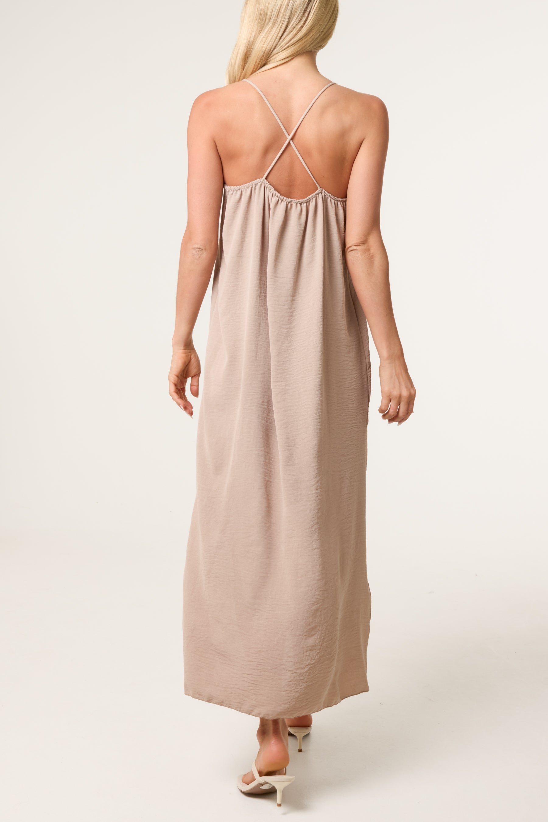 Crossed Back Cami Straps Midi Dress