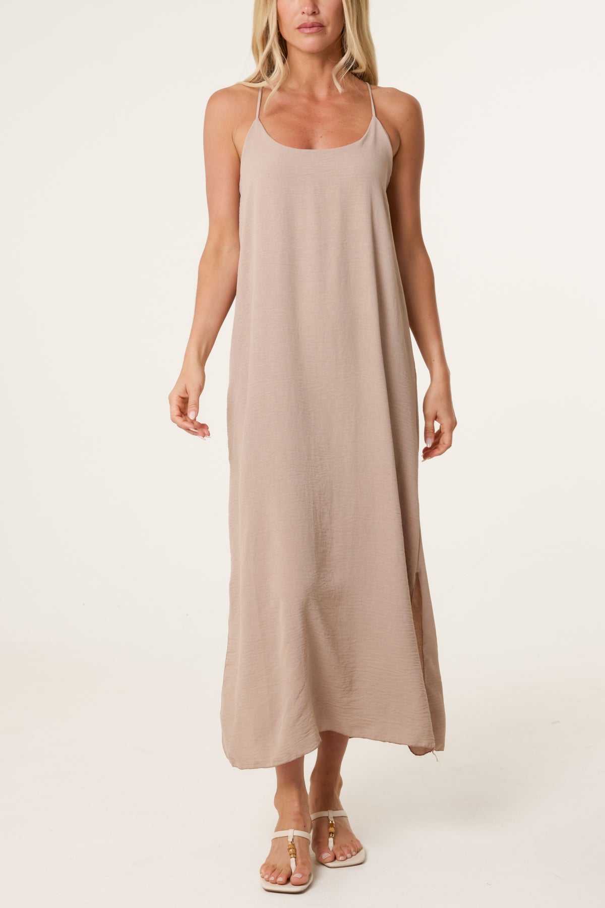 Crossed Back Cami Straps Midi Dress