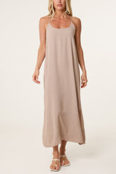 Crossed Back Cami Straps Midi Dress