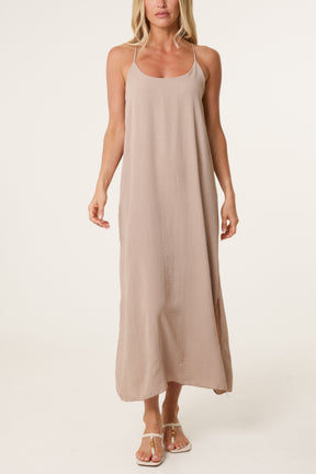 Crossed Back Cami Straps Midi Dress