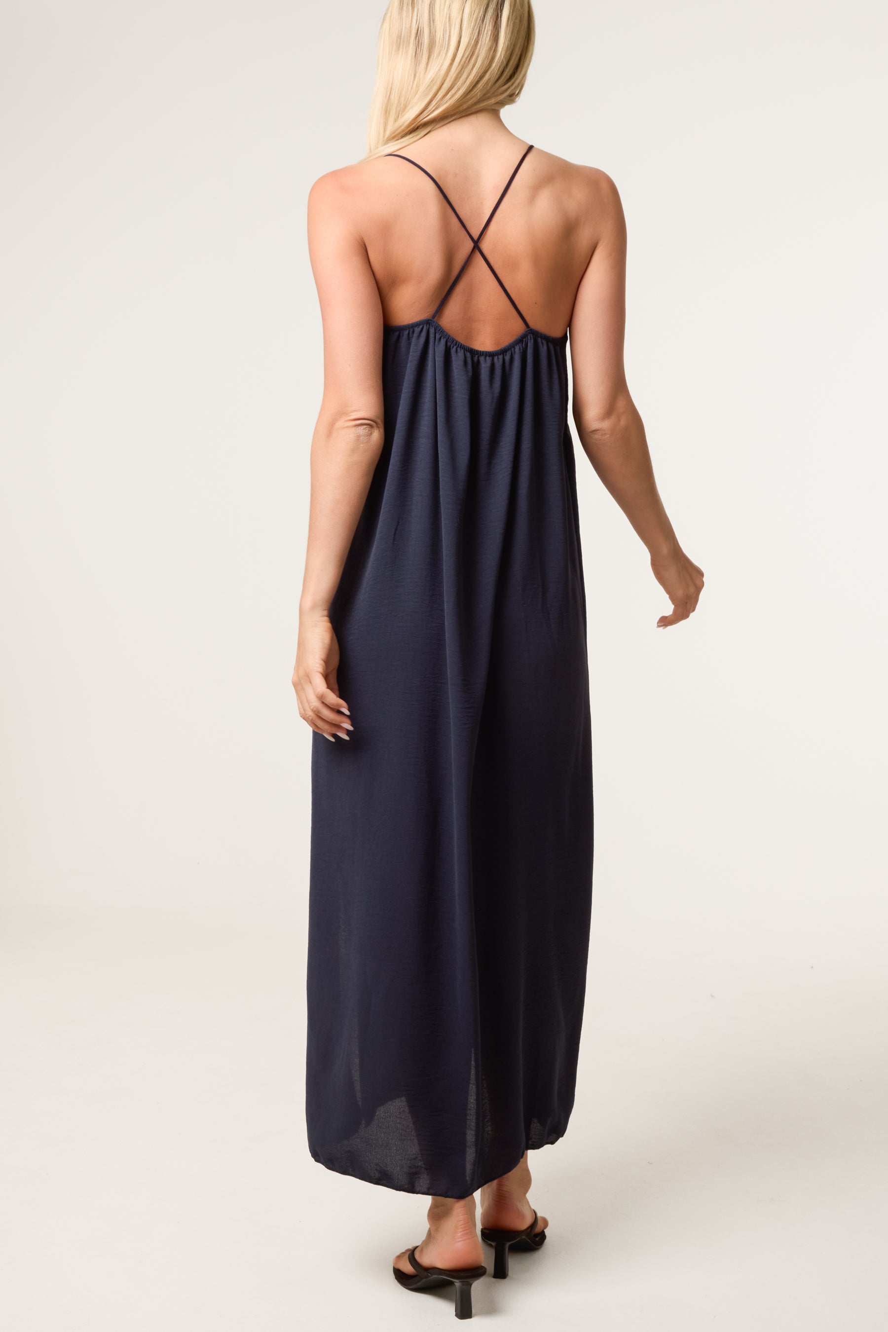 Crossed Back Cami Straps Midi Dress