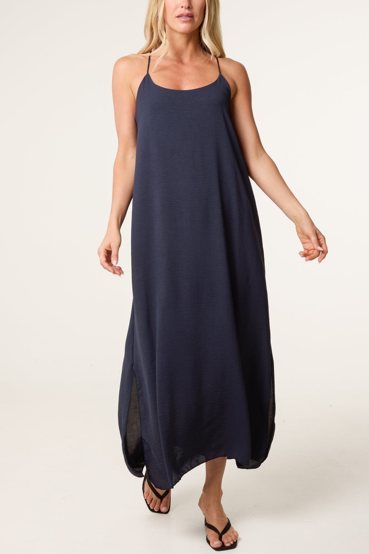Crossed Back Cami Straps Midi Dress