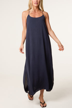 Crossed Back Cami Straps Midi Dress