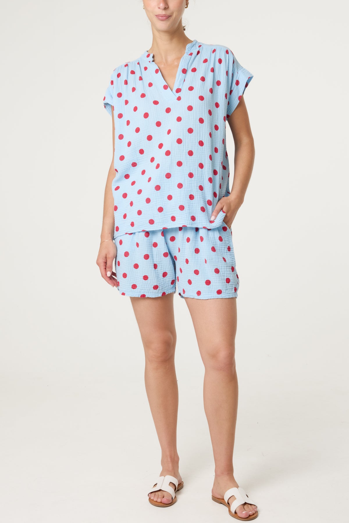 Polka Dot Top & Shorts Cotton Set