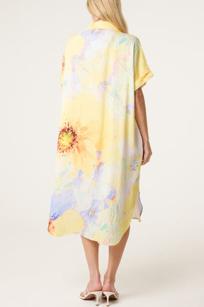 V-Neck Collar Bright Floral Dress