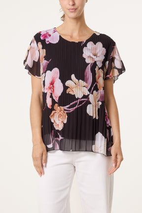 Floral Plisse Short Sleeve Blouse
