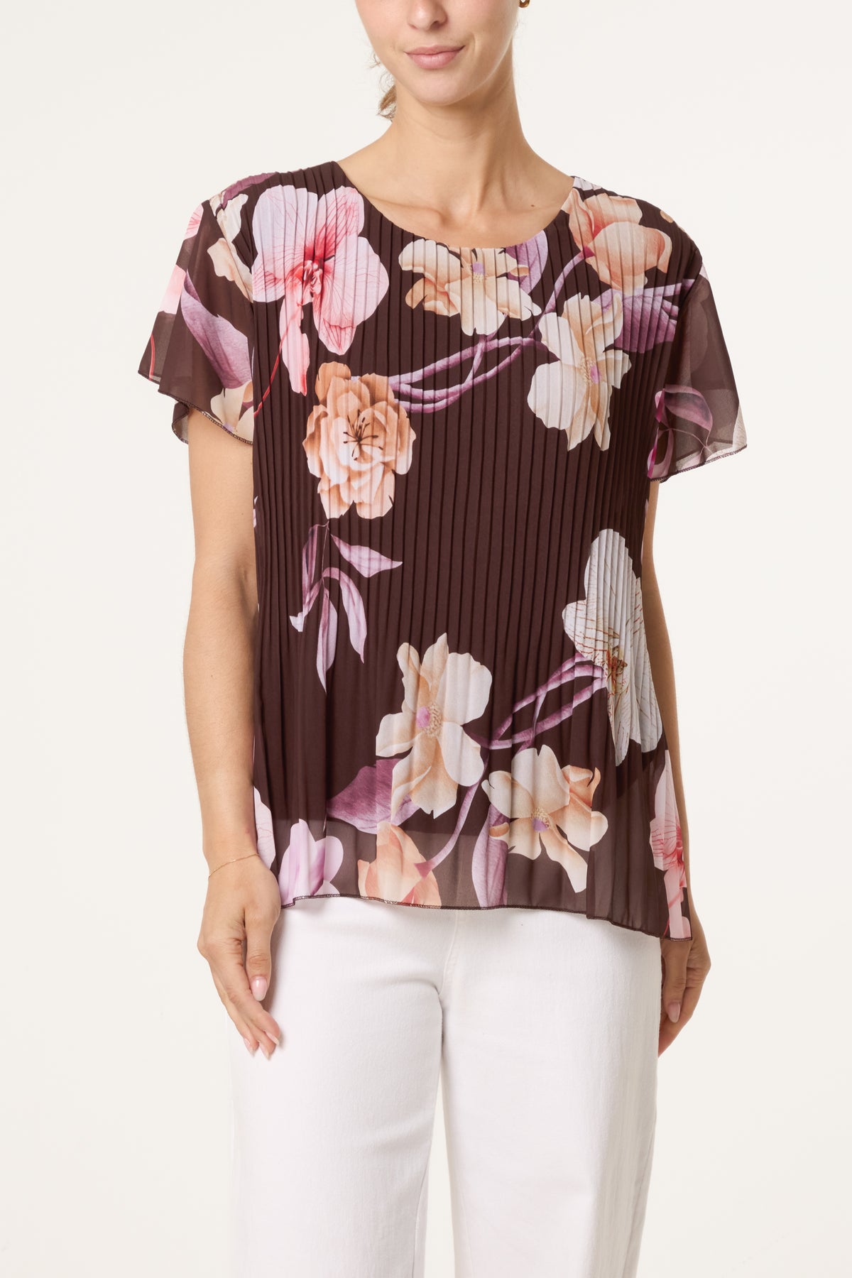 Floral Plisse Short Sleeve Blouse