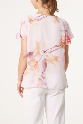Floral Plisse Short Sleeve Blouse