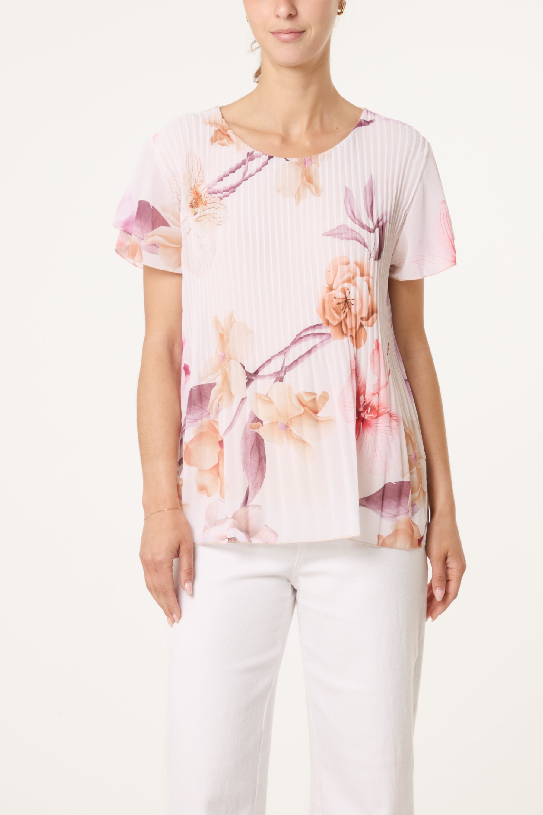 Floral Plisse Short Sleeve Blouse