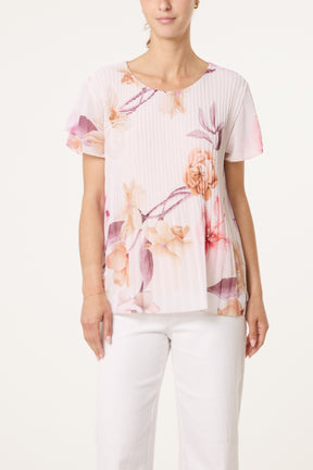 Floral Plisse Short Sleeve Blouse