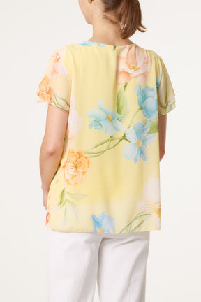 Floral Plisse Short Sleeve Blouse