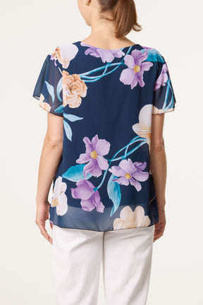 Floral Plisse Short Sleeve Blouse