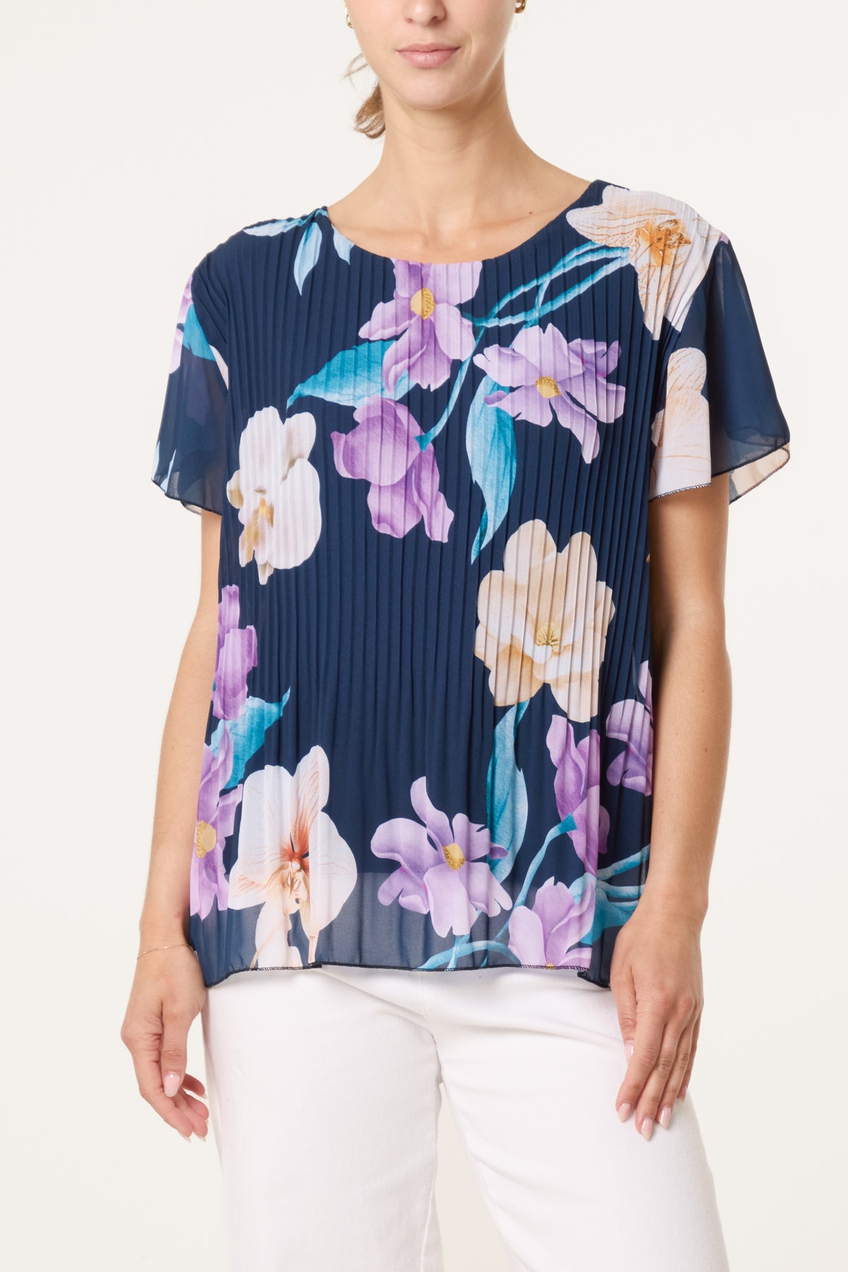 Floral Plisse Short Sleeve Blouse