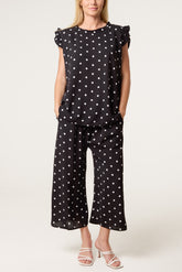 Polka Dot Frill Sleeve Top & Culotte Trousers