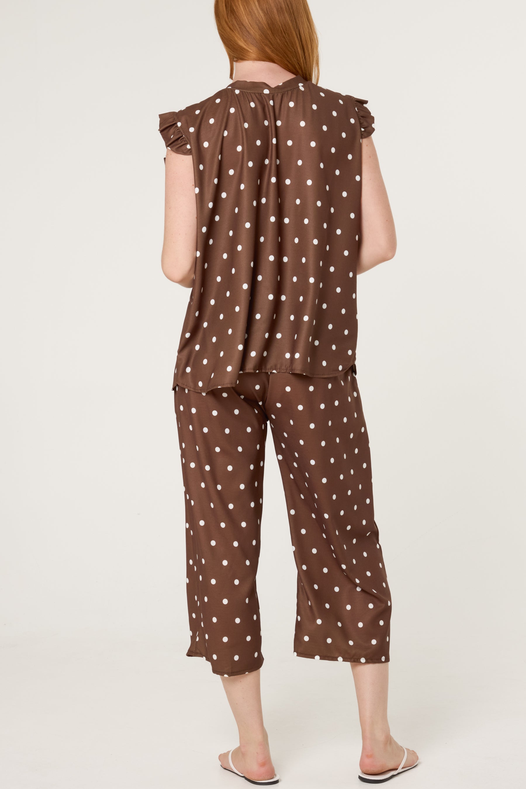 Polka Dot Frill Sleeve Top & Culotte Trousers