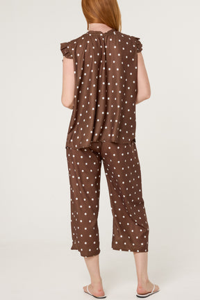 Polka Dot Frill Sleeve Top & Culotte Trousers